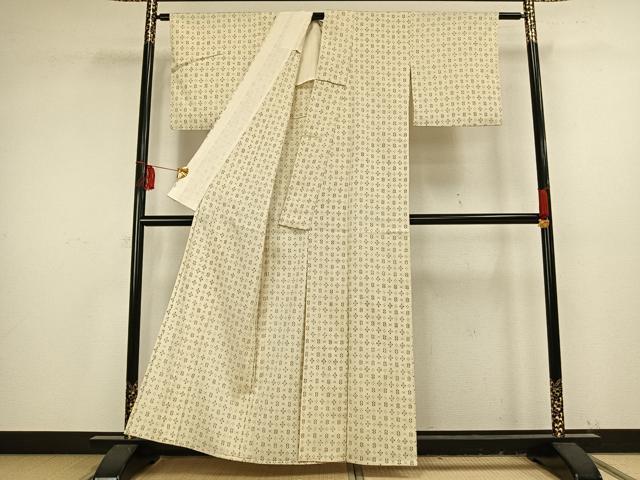 平和屋着物▽お召 単衣 幾何学文 正絹 逸品 AAAV8382fy