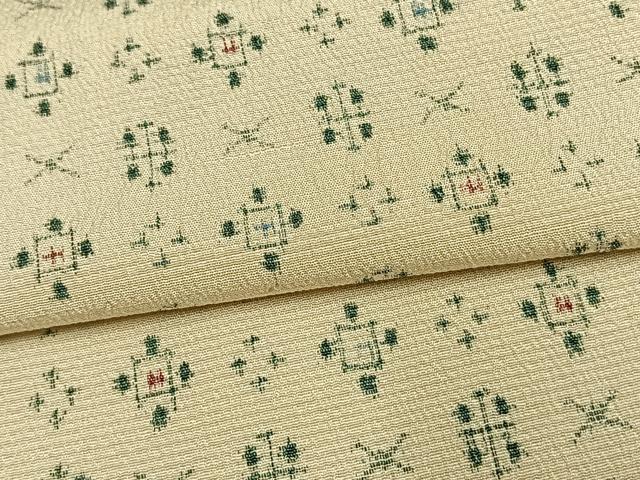 平和屋着物▽お召 単衣 幾何学文 正絹 逸品 AAAV8382fy