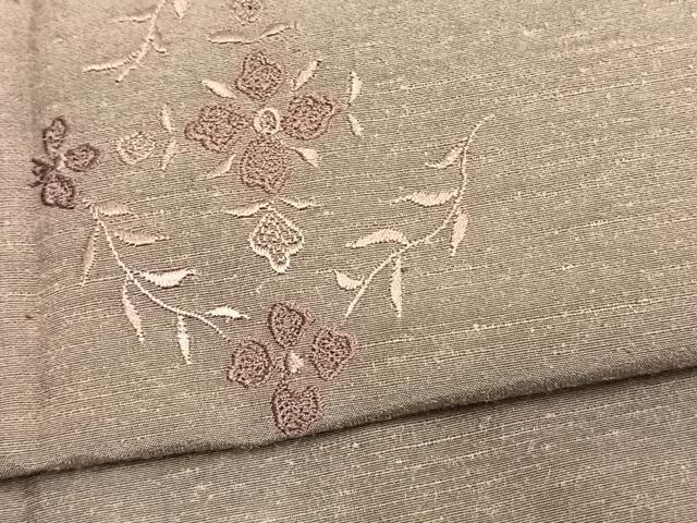 平和屋着物▽訪問着 単衣 紬地 刺繍 草花文 正絹 逸品 AAAV8384fy