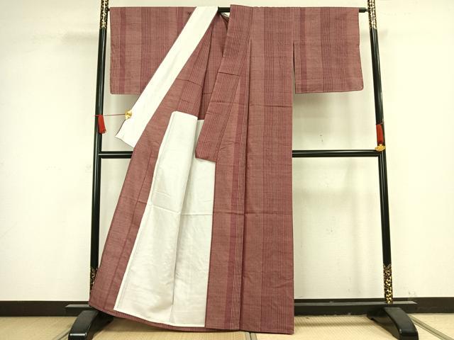 平和屋着物▽上質な紬 単衣 縞 正絹 逸品 AAAV8387fy