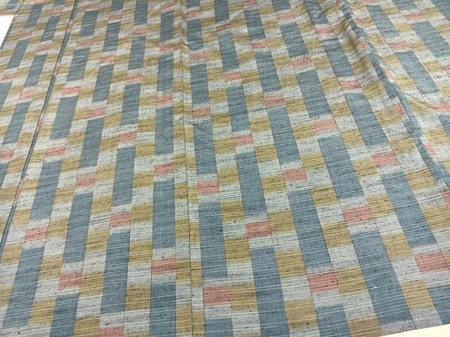 平和屋着物▽上質な紬 単衣 市松文様 やまと誂製 正絹 逸品 AAAV8392fy