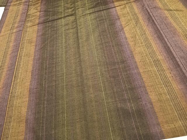平和屋着物▽上質な紬 単衣 縞 正絹 逸品 AAAV8394fy