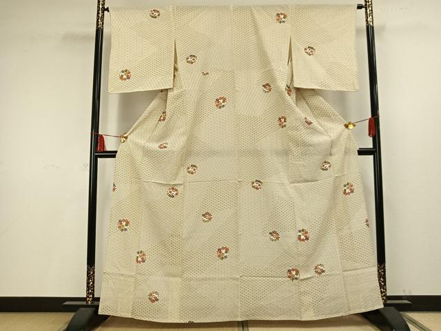 平和屋着物▽上質な小紋 単衣 草花文 正絹 逸品 AAAV8396fy
