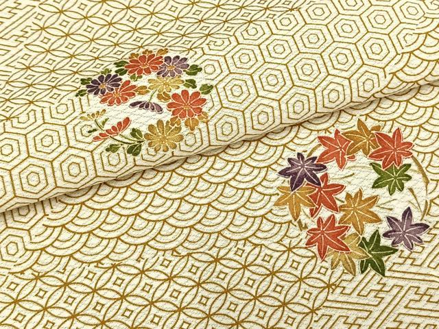 平和屋着物▽上質な小紋 単衣 草花文 正絹 逸品 AAAV8396fy