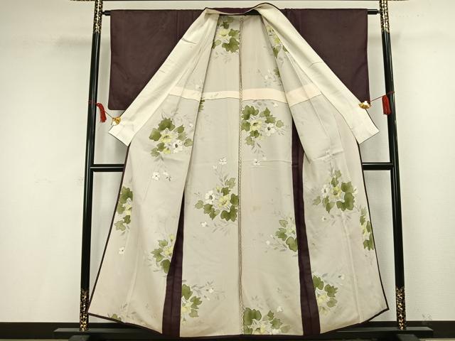 平和屋着物▽小紋 無双 紗袷 紗×絽 手描き 草花文 正絹 逸品 AAAV8399fy