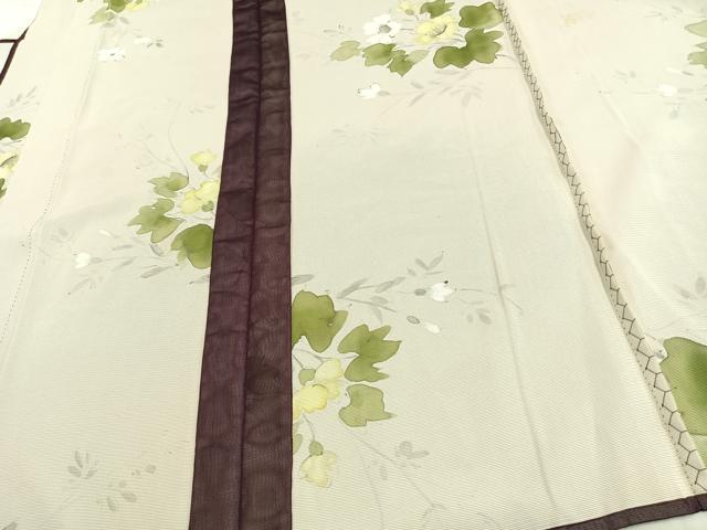 平和屋着物▽小紋 無双 紗袷 紗×絽 手描き 草花文 正絹 逸品 AAAV8399fy