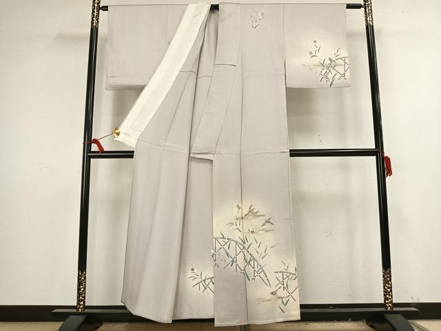 平和屋着物▽訪問着 単衣 花鳥文 暈し染め 金彩 正絹 逸品 AAAV8405fy