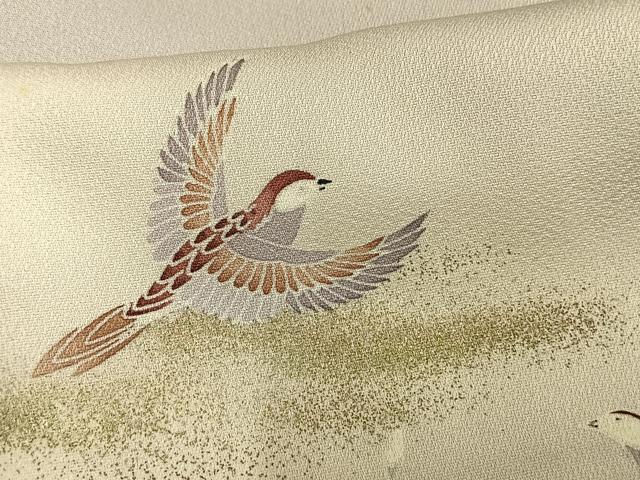 平和屋着物▽訪問着 単衣 花鳥文 暈し染め 金彩 正絹 逸品 AAAV8405fy