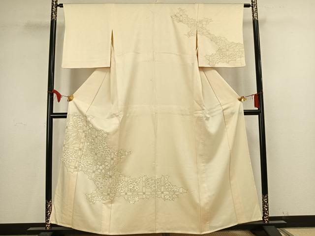 平和屋着物▽訪問着 単衣 刺繍 色紙草花文 金彩 正絹 逸品 AAAV8412fy