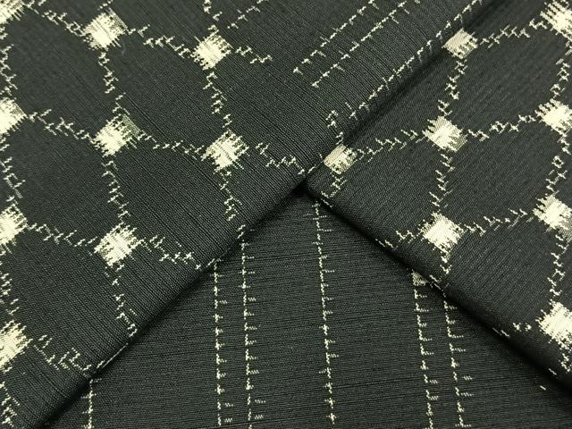平和屋着物▽上質な紬 単衣 幾何学文様 黒地 正絹 逸品 AAAV8418fy