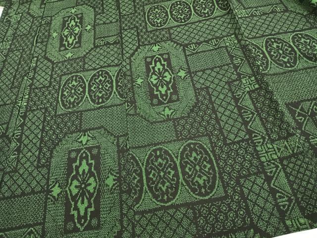 平和屋着物▽お召 単衣 幾何学文様 正絹 逸品 AAAV8419fy