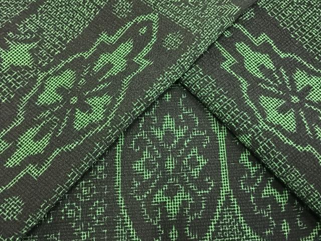 平和屋着物▽お召 単衣 幾何学文様 正絹 逸品 AAAV8419fy