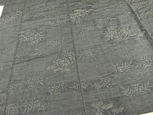 平和屋着物▽上質な紬 単衣 横段草花文 正絹 逸品 AAAV8420fy