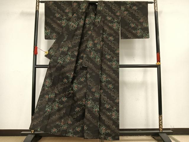 平和屋着物▽上質な紬 単衣 枝花文 正絹 逸品 未使用 AAAV8421fy
