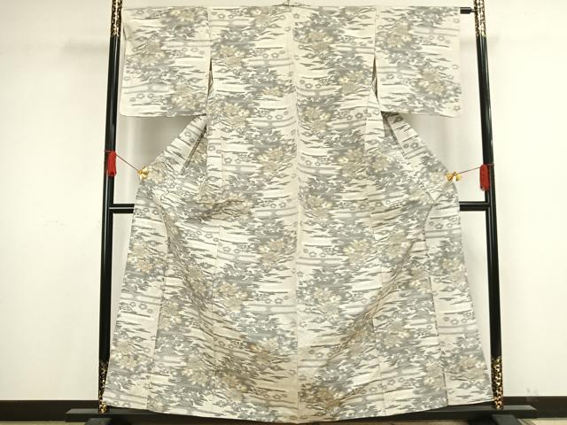 平和屋着物▽上質な紬 単衣 舞花文 正絹 逸品 AAAV8426fy