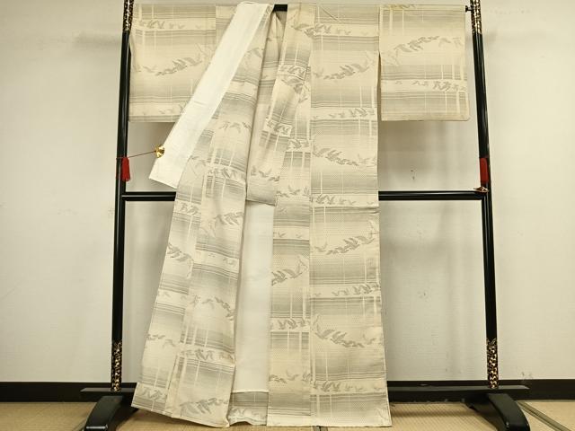平和屋着物▽塩沢絣 単衣 110亀甲 舞鳥文 証紙付き 正絹 逸品 AAAV8430fy