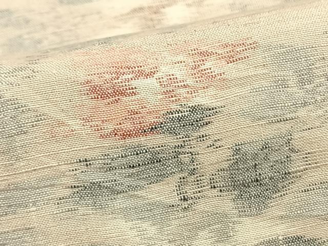 平和屋着物▽小千谷紬 単衣 草花文 正絹 逸品 AAAV8434fy