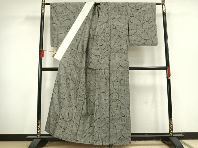 平和屋着物▽上質な紬 単衣 舞花文 正絹 逸品 未使用 AAAV8436fy