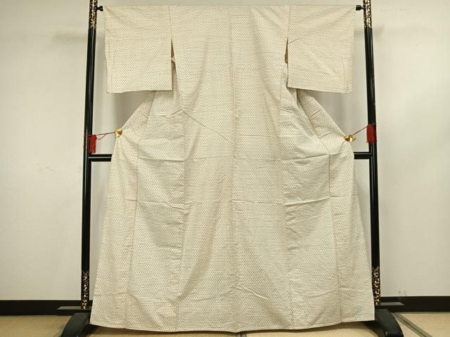 平和屋着物▽上質な紬 単衣 十字絣 正絹 逸品 AAAV8441fy