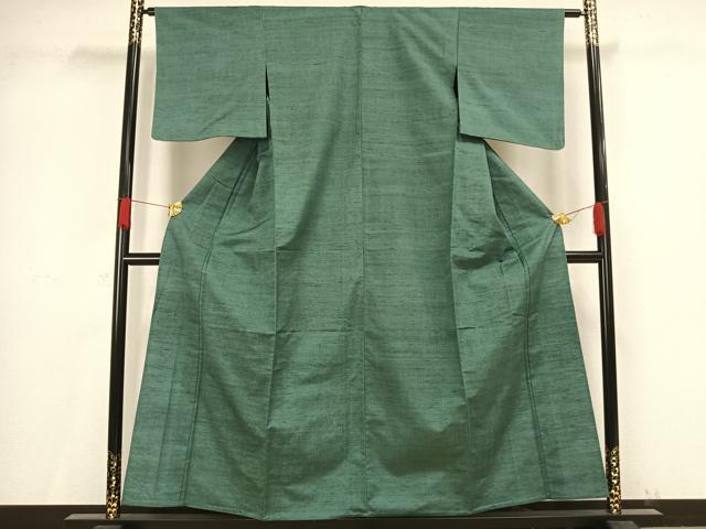 平和屋着物▽上質な紬 単衣 色無地 青磁色 正絹 逸品 未使用 AAAV8464fy