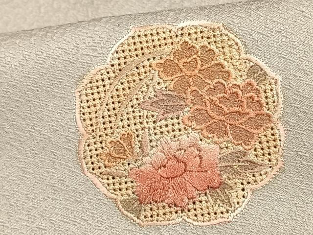 平和屋着物▽訪問着 単衣 中国三大刺繍 汕頭刺繍 スワトウ刺繍 吉祥花文 金彩 正絹 逸品 AAAV8470fy
