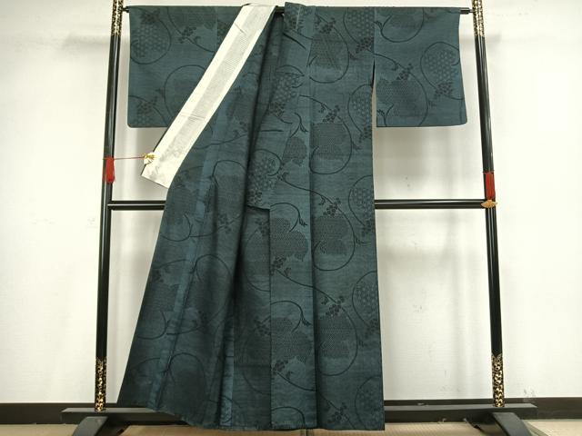 平和屋着物▽本場染大島紬 単衣 葡萄 正絹 逸品 AAAV8473fy
