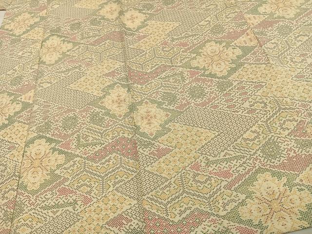 平和屋着物▽お召 単衣 割付文 正絹 逸品 未使用 AAAV8479fy