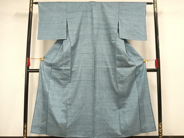平和屋着物▽上質な紬 単衣 色無地 水色 正絹 逸品 AAAV8481fy