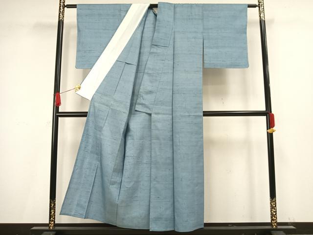 平和屋着物▽上質な紬 単衣 色無地 水色 正絹 逸品 AAAV8481fy
