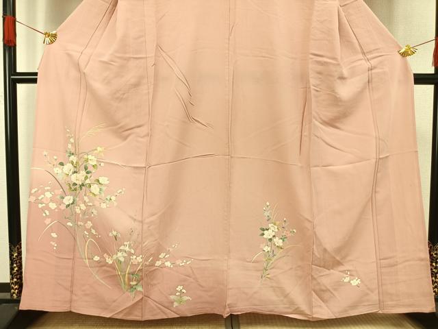 平和屋着物▽訪問着 単衣 友禅 草花文 正絹 逸品 AAAV8490fy