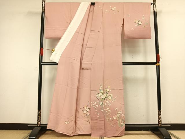 平和屋着物▽訪問着 単衣 友禅 草花文 正絹 逸品 AAAV8490fy