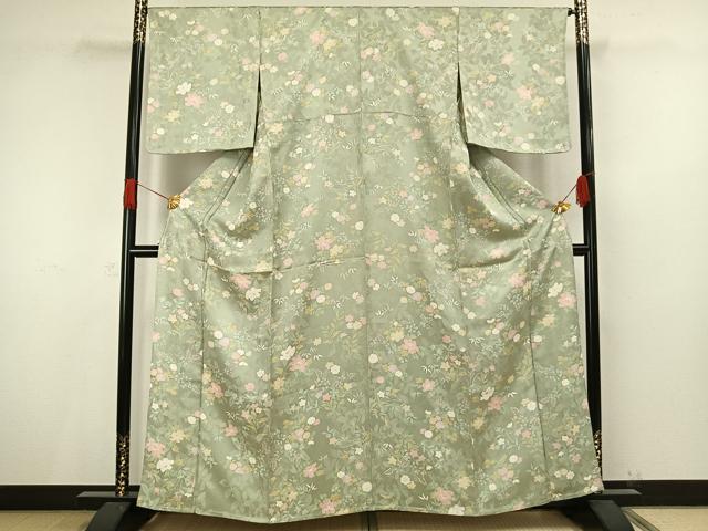 平和屋着物▽上質な小紋 単衣 草花文 正絹 逸品 未使用 AAAV8498fy