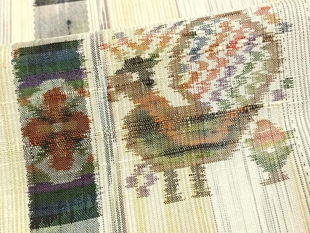 平和屋着物▽上質な紬 単衣 動物花文 正絹 逸品 AAAV8501fy