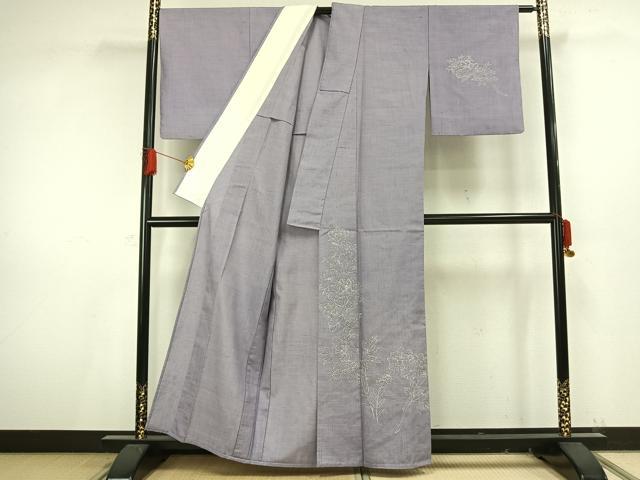 平和屋着物▽訪問着 単衣 紬地 草花文 正絹 逸品 AAAV8506fy