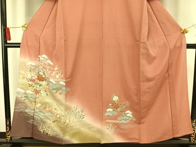 平和屋着物▽訪問着 単衣 草花文 暈し染め 金銀彩 正絹 逸品 AAAV8507fy