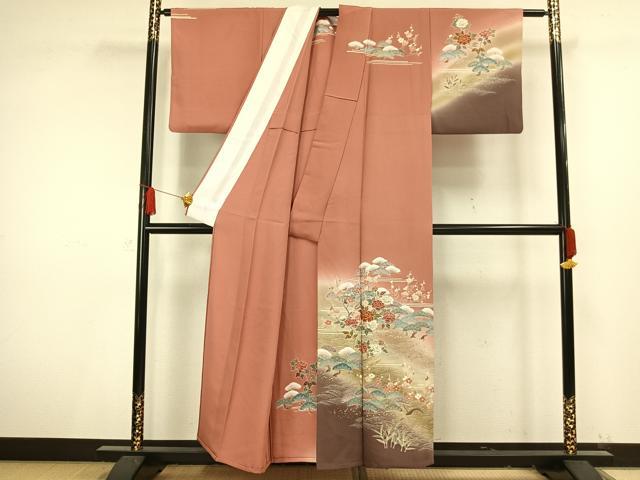 平和屋着物▽訪問着 単衣 草花文 暈し染め 金銀彩 正絹 逸品 AAAV8507fy