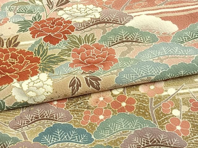 平和屋着物▽訪問着 単衣 草花文 暈し染め 金銀彩 正絹 逸品 AAAV8507fy