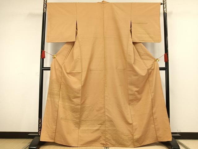 平和屋着物▽訪問着 単衣 紬地 道長扇文 正絹 逸品 AAAV8510fy