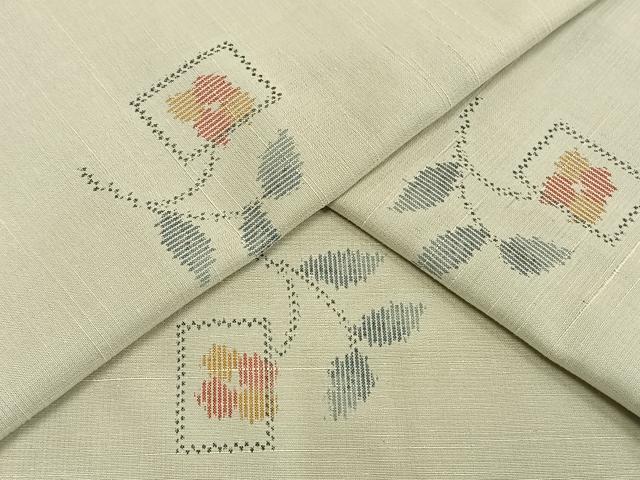 平和屋着物▽上質な紬 単衣 色紙草花文 正絹 逸品 AAAV8513fy