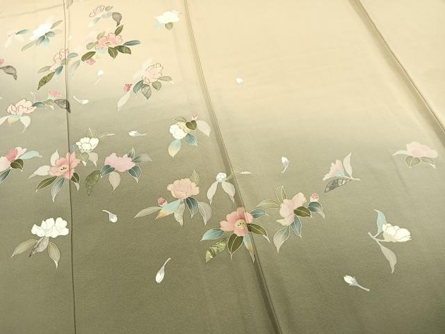 平和屋着物▽訪問着 単衣 草花文 暈し染め 金彩 正絹 逸品 AAAV8514fy