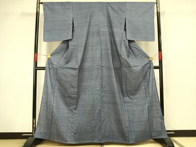 平和屋着物▽上質な紬 単衣 色無地 御召御納戸色 正絹 逸品 未使用 AAAV8517fy