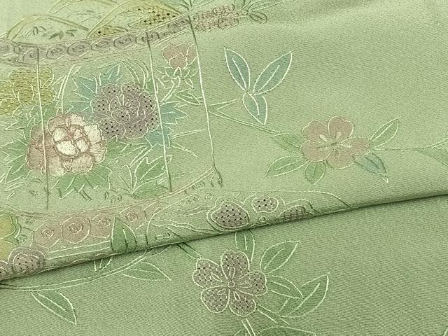 平和屋着物▽訪問着 単衣 中国三大刺繍 汕頭刺繍 スワトウ刺繍 総刺繍 貝桶花文 正絹 逸品 未使用 AAAV8520fy
