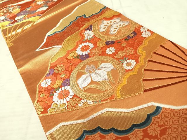 平和屋着物◎六通柄袋帯 唐織 扇面花文 金銀糸 正絹 逸品 AAAV8645yx