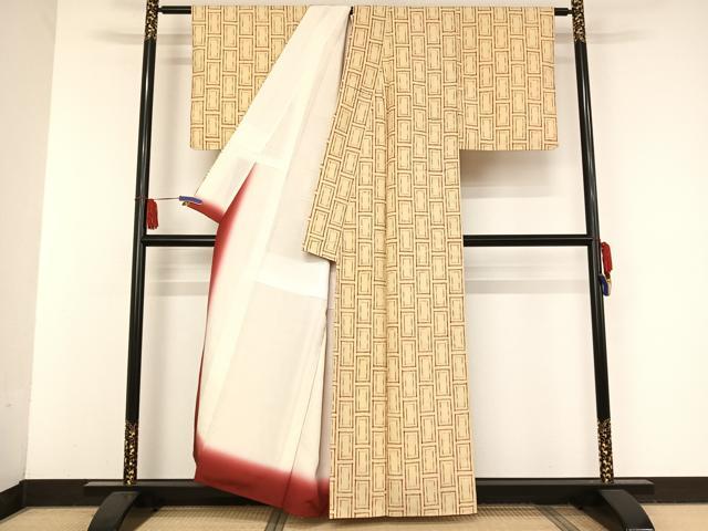 平和屋着物●上質な紬 石畳文様 正絹 逸品 未使用 AAAV9004np