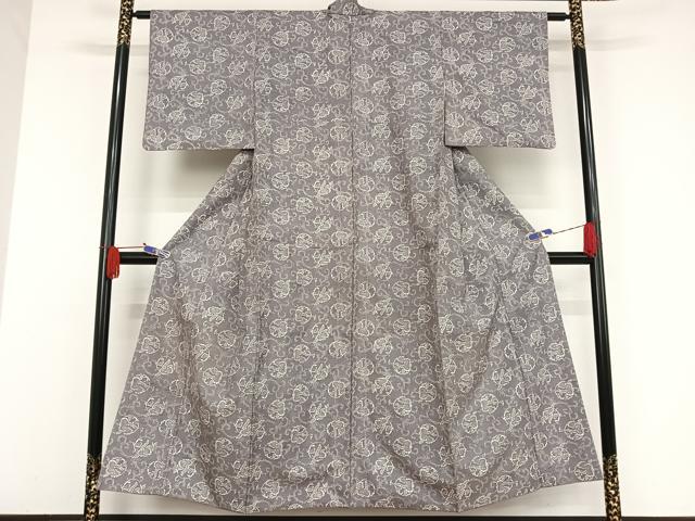 平和屋着物●上質な小紋 紬地 型染め 草花丸文 正絹 逸品 AAAV9024np