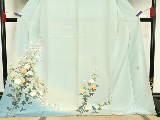 平和屋着物●十日町友禅 女流作家 遠田藤舟 訪問着 草花文 正絹 逸品 未使用 AABI0005cs
