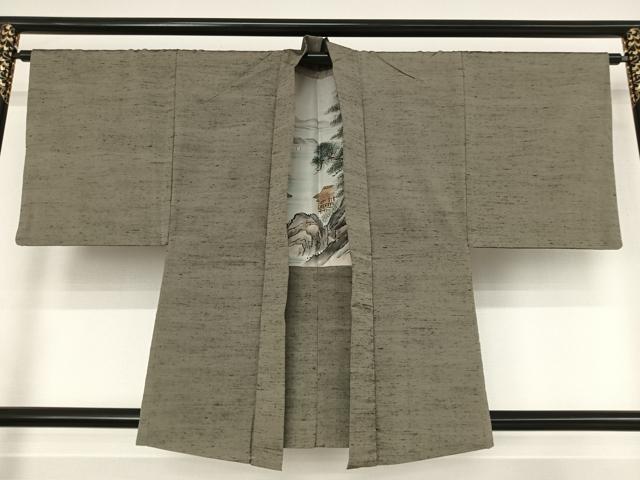 平和屋着物●男性 美山紬 アンサンブル 鼠色 証紙付き 正絹 逸品 AAAV9074np