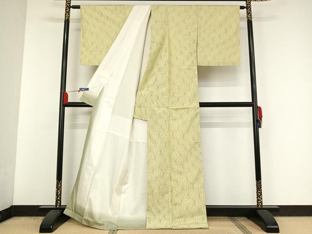 平和屋着物●上質な紬 麻の葉文様 正絹 逸品 未使用 AAAV9083np