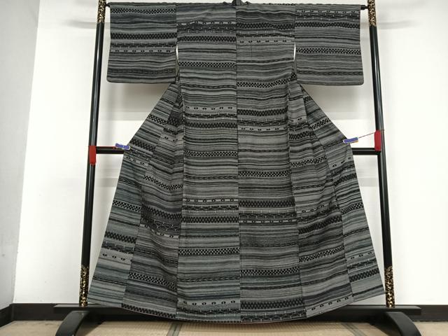 平和屋着物●上質な紬 横段文 正絹 逸品 AAAV9100np
