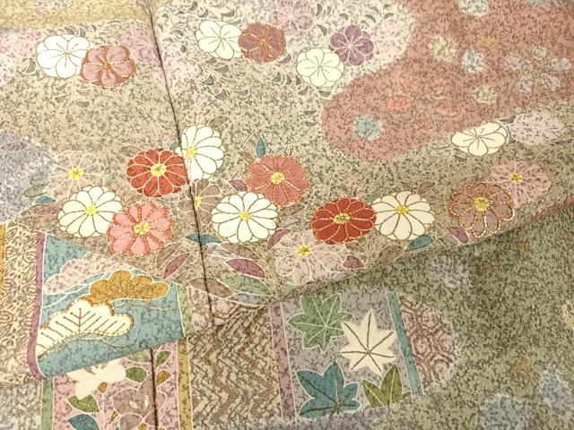 平和屋着物●京友禅の第一人者 松井青々 訪問着 駒刺繍 霞草花文 金糸 金彩 反端付き 正絹 逸品 AAAV9103np